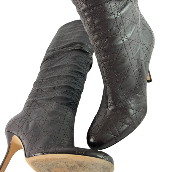 CHRISTIAN DIOR Quilted Brown Leather Cannage Slouch Women's Boots 37.5 - 7.5 US - Picture 8 of 15